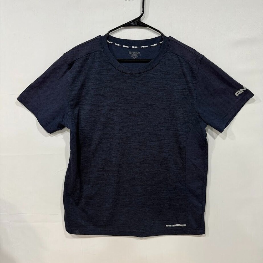 AND1 Performance Athletic Shirt Men's‎ M Navy Blue Short Sleeve Y2K